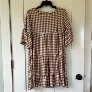 Brown gingham cotton dress